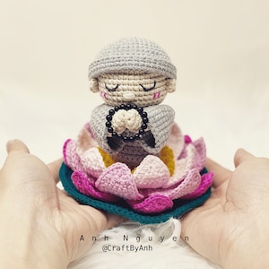 FINISHED TOY - Little monk on the lotus blossom amigurumi doll, buddha crochet doll