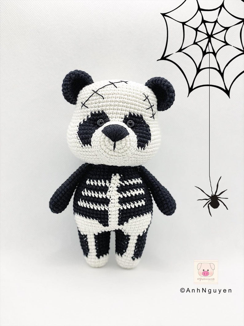 CROCHET PATTERN Bailey the skeleton panda, Halloween Costume, crochet halloween decoration, crochet panda pattern, amigurumi panda image 1