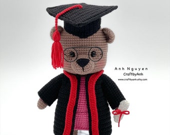 PDF PATTERN - Female Graduation teddy bear crochet pattern, amigurumi bear pattern.