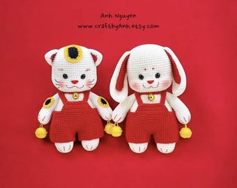 Lucky Cat & Rabbit Crochet Pattern: Lunar New Year Amigurumi (PDF Pattern)