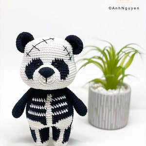CROCHET PATTERN Bailey the skeleton panda, Halloween Costume, crochet halloween decoration, crochet panda pattern, amigurumi panda image 3
