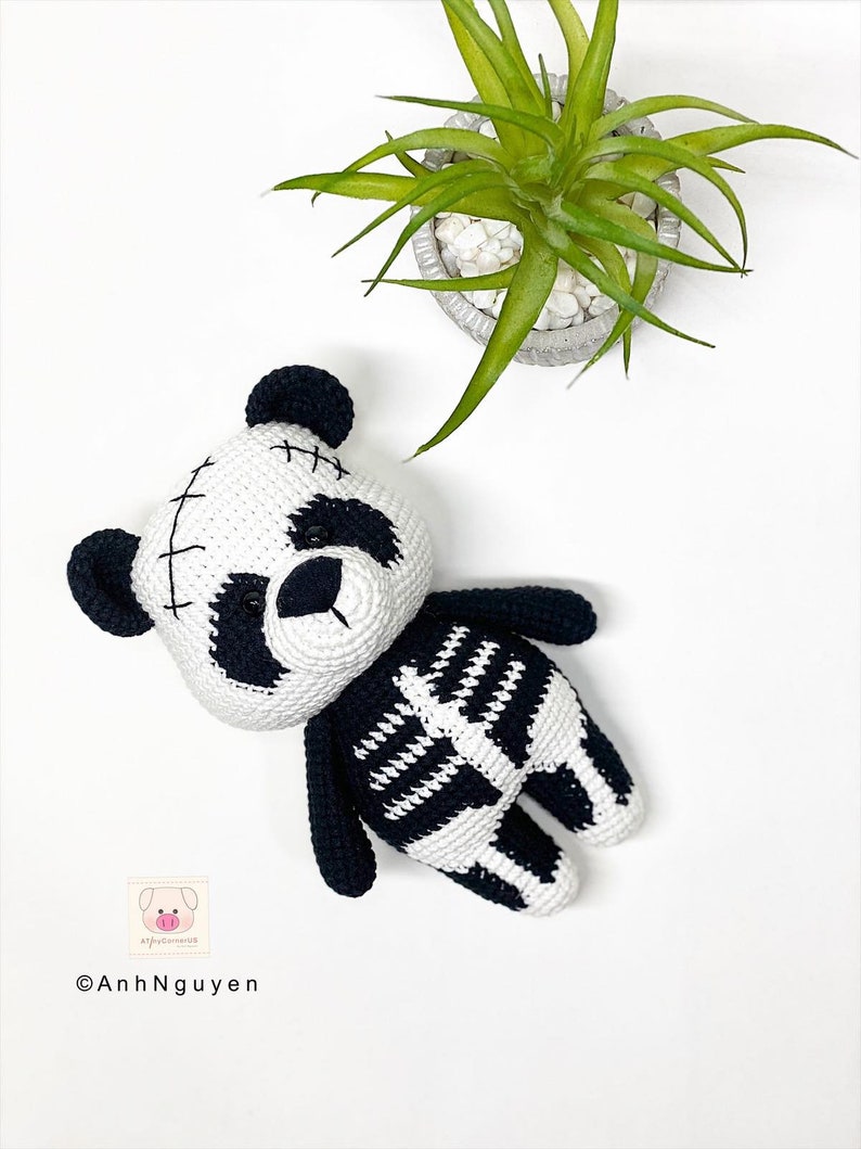 CROCHET PATTERN Bailey the skeleton panda, Halloween Costume, crochet halloween decoration, crochet panda pattern, amigurumi panda image 4