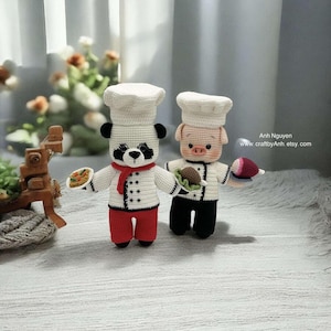 Patron Amigurumi Panda & Pig Chef au crochet (PDF)