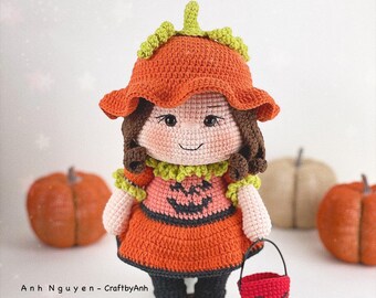 Crochet pattern - Doll Pumpkin amigurumi doll, Halloween doll crochet pattern