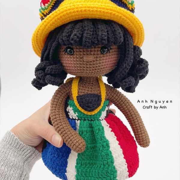 Patron PDF - Karen - Patron au crochet de poupée sud-africaine, patron au crochet de poupée amigurumi