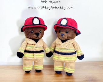 Padrão de crochê de urso bombeiro: brinquedo amigurumi (padrão em PDF)