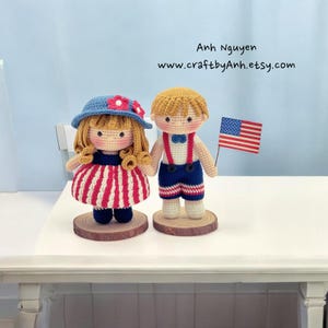 PDF MUSTER - Amerikanische Puppenpaar Häkelanleitung, Puppe Bunch, 4.Juli, Amigurumi-Puppen Häkelanleitung