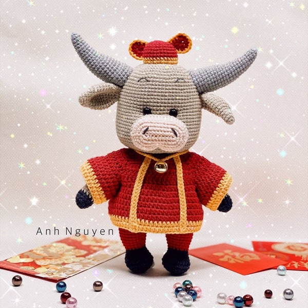 MOTIF AU CROCHET - Dirigez le boeuf, nouvel an chinois, nouvel an lunaire, motif taureau au crochet, amigurumi