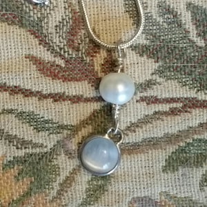 Solid Sterling Silver - Moonstone - Pearl Necklace