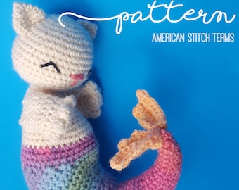 Amigurumi Crochet Purrmaid Mermaid Cat Pattern USA stitch terms - with permission to sell finished items