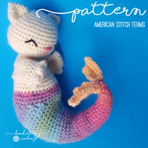 Amigurumi Crochet Purrmaid Mermaid Cat Pattern USA stitch terms - with permission to sell finished items