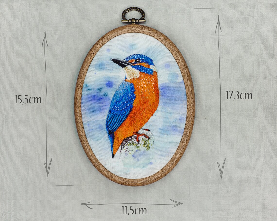 Kingfisher wall art framed hand embroidery bird decor Etsy