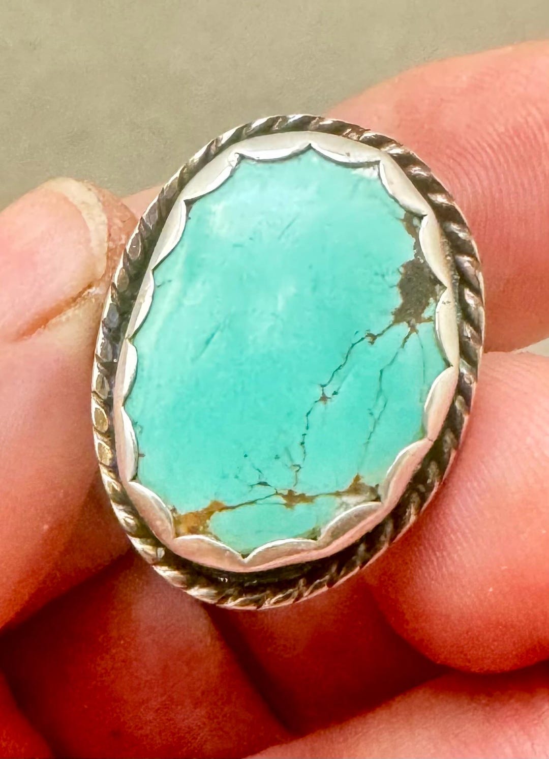 Kingman Turquoise Patina Sterling Silver Ring Size 7 3/4, Silver Ring ...
