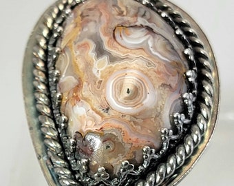 Sterling Silver Nodule Agate Ring in sterling silver size 9, Handmade jewelry, Large Silver ring, Statement jewelry