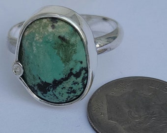 Nevada Variscite size 8+ sterling silver ring, Nevada gemstone silver ring, size 8+ sterling silver ring