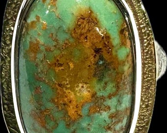 Size 9 Oval Arz Turquoise ring, Size 9 Mixed metal Turquoise ring, size 9 Silver and bronze Stone ring