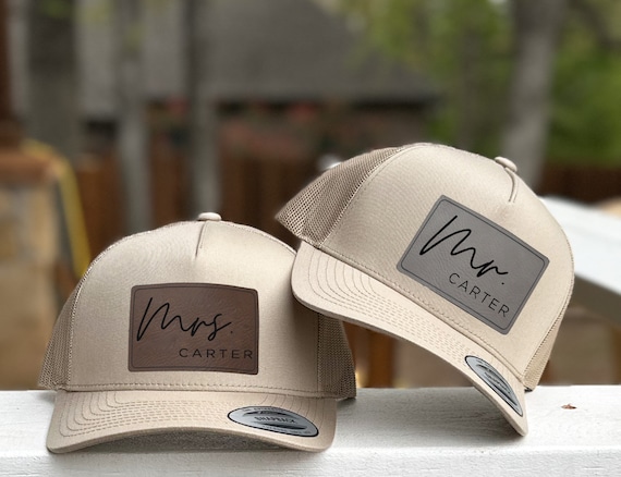 Mr Mrs Trucker Hat | Custom Hat | Logo Hat | Bridal Party Hat | Wedding day Hat | Personalized Mr Mrs Hat| Leatherette Patch | Trucker Hat