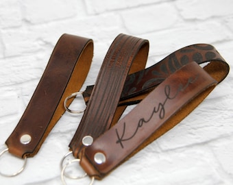 Personalized Leather Keychain Wristlet | Leather KeyRing | Genuine Leather Keychain | Groomsman Gift | Name Keychain | Custom Keyring