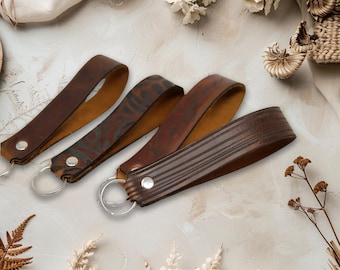 Personalized Leather Keychain Wristlet | Leather KeyRing | Genuine Leather Keychain | Groomsman Gift | Name Keychain | Custom Keyring
