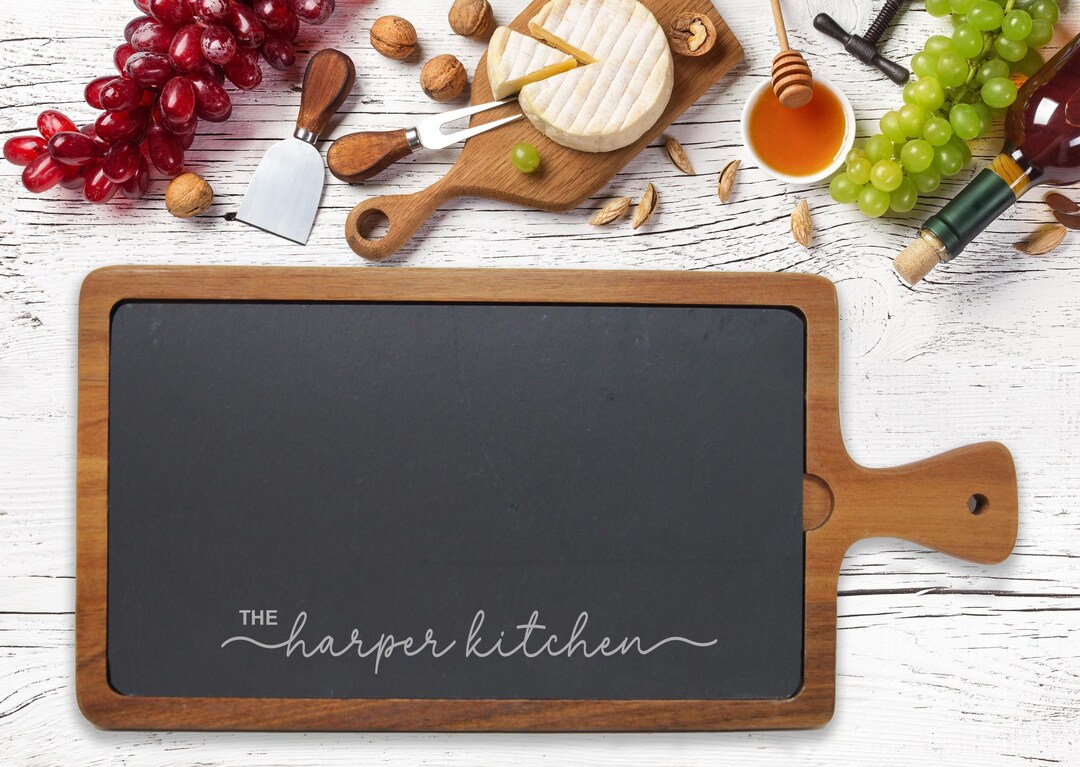 Acacia Wood & Slate Personalized Cutting Board, Custom Charcuterie ...