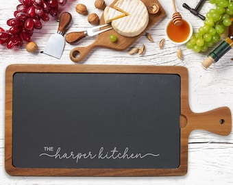 Acacia Wood & Slate Personalized Cutting Board, Custom Charcuterie Board for Serving - Thoughtful Housewarming Gift | Cheese Board SLT076