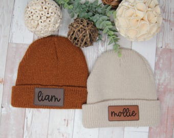 Personalized Baby Name Beanie | Child Name Beanie | Knit Hat with Name | Patch with name | Personalized Toddler Hat | Cursive Name Hat