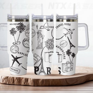 Reizen tuimelaar wrap | Lasergegraveerd ontwerp met volledige omslag| 40oz tuimelaarwikkel | Vakantie ontwerp wrap | Tumbler Wrap ontwerp PNG PDF SVG