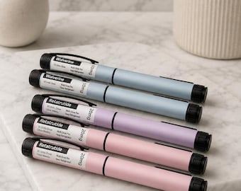 Peptide Pen Labels | Silver Waterproof & Oil-Proof Stickers for Injection Pens - 4 pack | Tirzepatide Label, GLP1 Stickers, Amino label