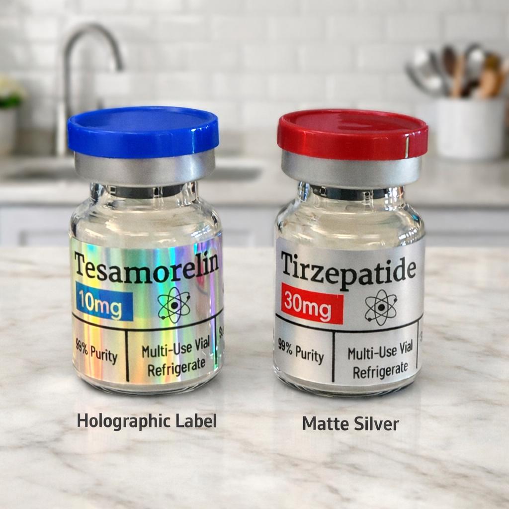 VIAL Labels for Peptides | 10 Pack Holographic Waterproof & Oil-proof ...