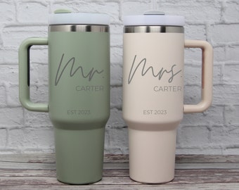 Personalized Mr or Mrs Tumbler | 40oz Dupe Travel mug | His Hers Tumbler with Lid & Straw | Anniversary | Couples Gift | Bride Groom Gift