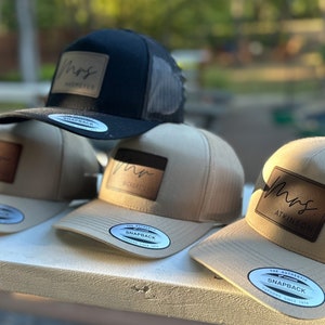 Mr Mrs Trucker Hat | Custom Hat | Logo Hat | Bridal Party Hat | Wedding day Hat | Personalized Mr Mrs Hat| Leatherette Patch | Trucker Hat image 7