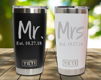 Mr and Mrs Yeti, Bride and Groom Yeti Tumblers, Engraved Yeti, 20 Oz Tumbler- Authenticity Guaranteed