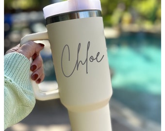 Custom Engraved Tumbler | Personalized Tumbler with Handle and Straw | 40oz Insulated Tumbler | Water Bottle with Name | Custom Name Tumbler