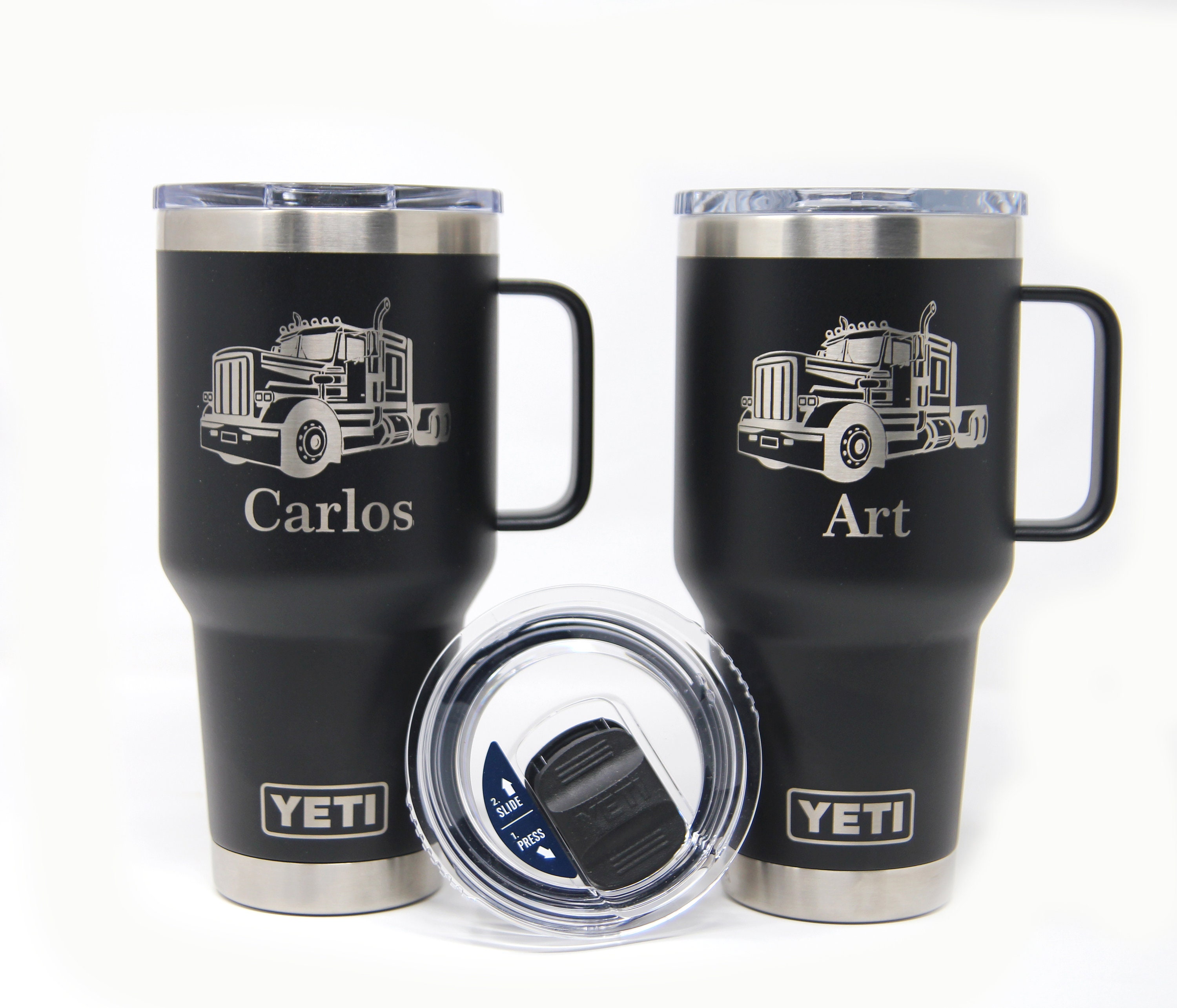 Trucker Travel Mug Personalized With Handle 30 Oz Custom Engraved YETI  Trucker Coffee Mug Custom Black Engraved Yeti Mug With Handle 