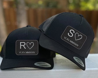 Roman Numeral Trucker Hat | Roman Numeral Date & Initial | Custom Hat for Couples | Couple Gifts | Newlywed Gift | Anniversary | Engagement