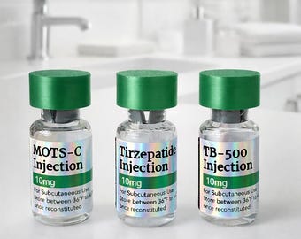 Peptide Vial Labels | 10 Pack Holographic and Green Waterproof & Oil-Proof Labels | Pack of 10