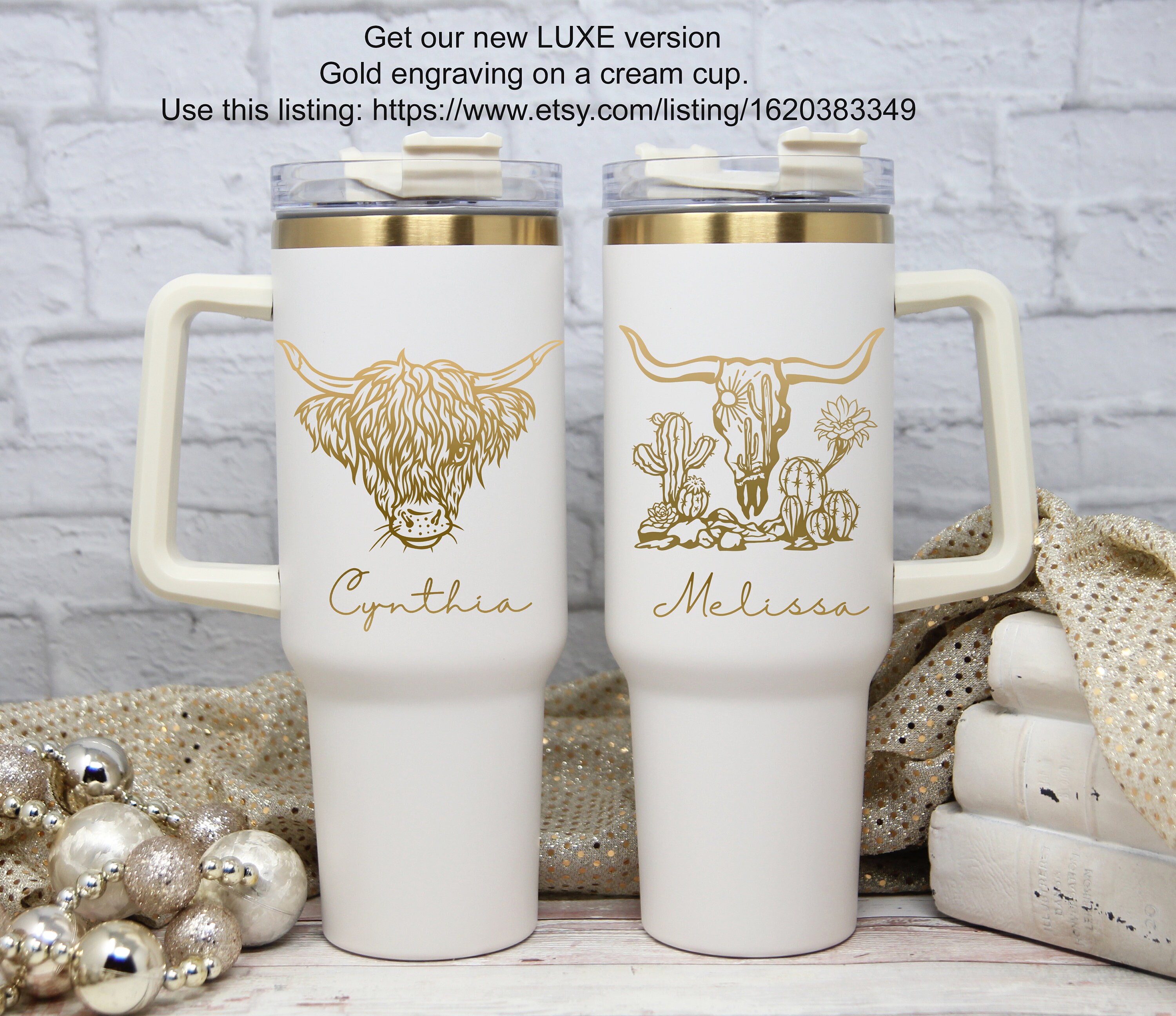 Gobelet Vache Highland 40 Oz Acier Inoxydable - Dégradé Sarcelle - Style Cowgirl
