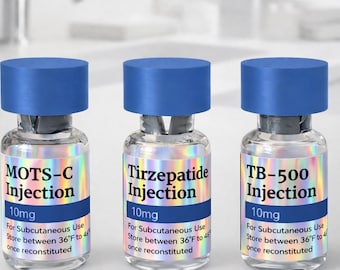 Vial Labels: Holographic and Blue Peptide Stickers (Waterproof, Pack of 10)