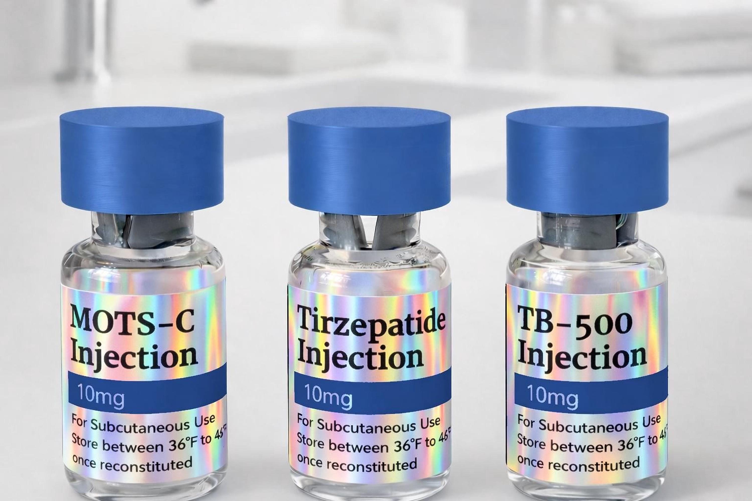 Vial Labels: Holographic and Blue Peptide Stickers (waterproof, Pack of 10) 