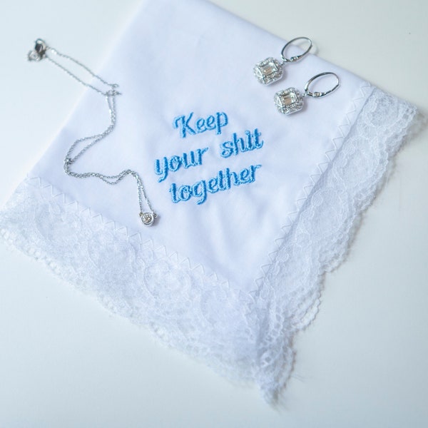 keep your shit together wedding handkerchief, something blue for bride from best friend, bride to be gift from maid of honor, mother of the