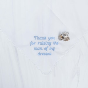 thank you for raising the man of my dreams wedding hankie, mother of the groom gift from bride, stepmom wedding gift, mother of the bride