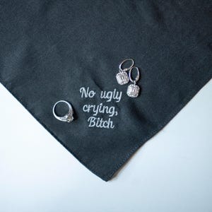 no ugly crying handkerchief, custom handkerchief wedding, something blue for bride from sister, gift from bride, wedding mementos