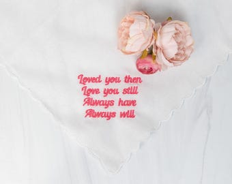 custom handkerchief, fiance gift, sentimental hanky, something blue for bride, wedding traditions, wedding hankie, embroidered hankie