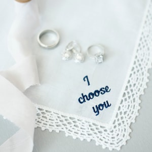 I choose you embroidered handkerchief, groom gift from bride, wedding mementos, custom handkerchief wedding, sentimental hanky