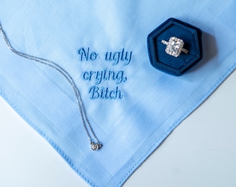 Pañuelo de boda bordado, "No llorar feamente", regalo para la fiesta nupcial