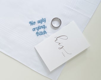 no ugly crying handkerchief men, funny wedding day gift for groom from bride, father of the bride gift from daughter, father of the groom