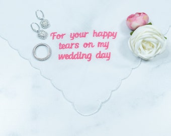 Happy Tears Wedding Handkerchief: Embroidered Bridal Gift