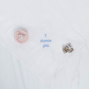 I Choose You Mens Handkerchief, Embroidered Handkerchief, Custom Wedding Gift, Romantic Groom Gift, Personalized Love You Gift From Bride Baby Blue Thread