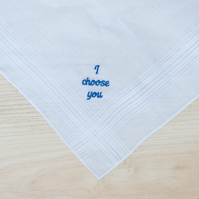 I Choose You Mens Handkerchief, Embroidered Handkerchief, Custom Wedding Gift, Romantic Groom Gift, Personalized Love You Gift From Bride image 6