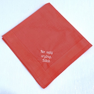 no ugly crying handkerchief, custom handkerchief wedding, something blue for bride from sister, gift from bride, wedding mementos